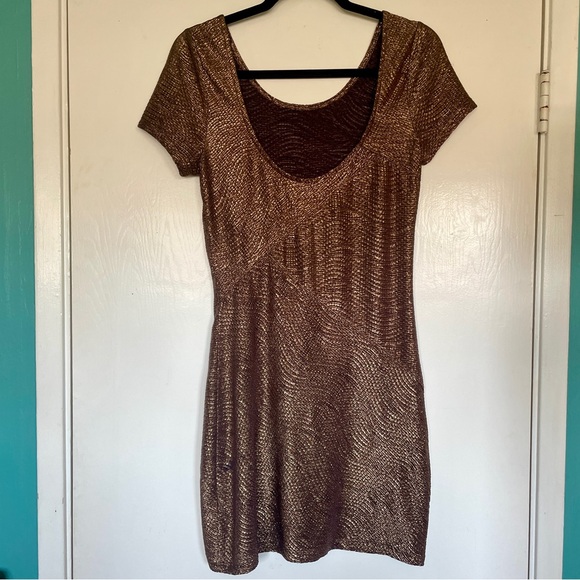 Free People bronze metallic bodycon mini dress Size S - Picture 2 of 5